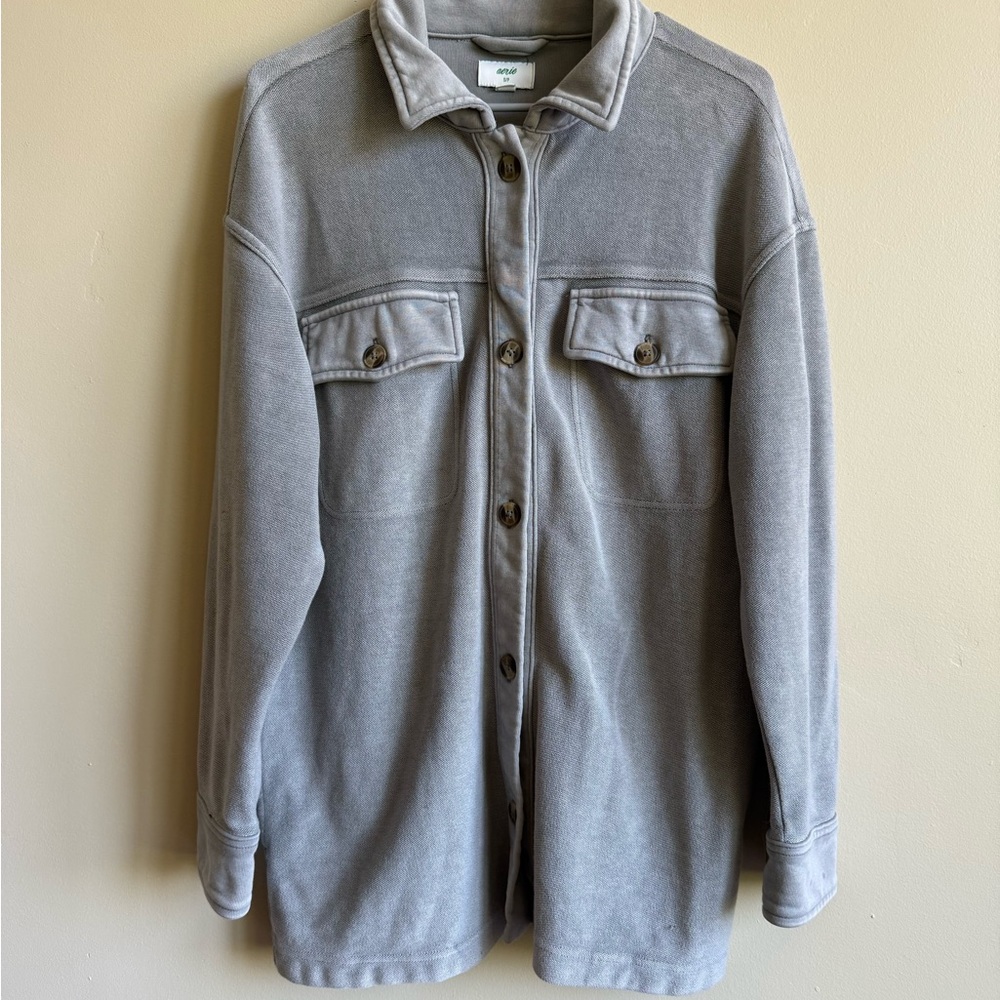 Gray Button-Up Shirt Jacket